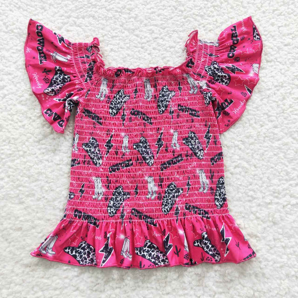 GT0181 kids clothes girls cowgirl hat summer tshirt