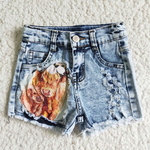 SS0024 kids clothes summer denim cow shorts