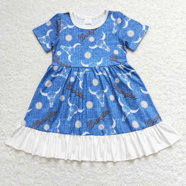 GSD0756 baby girl clothes blue cow western clothes bull head girl summer dress