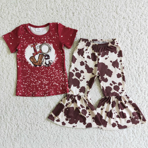 E2-3 girl love cow pattern short sleeve fall spring set-promotion 2024.1.27