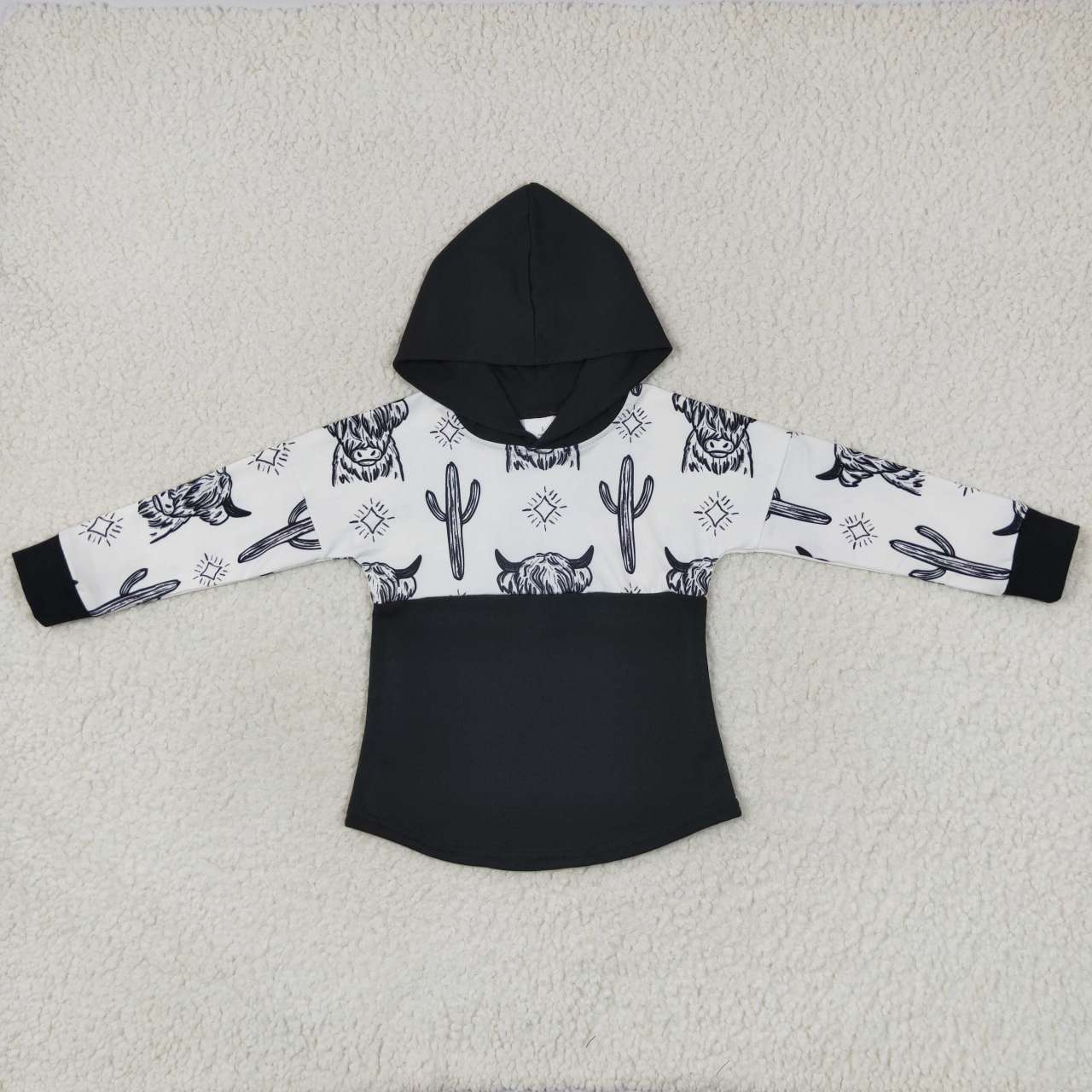 BT0318 boy clothes hoodies cow black winter long sleeve top shirt