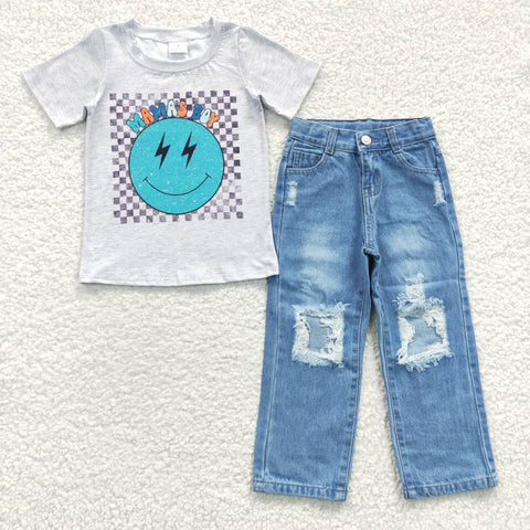 BSPO0117 toddler clothes smile boutique clothing set