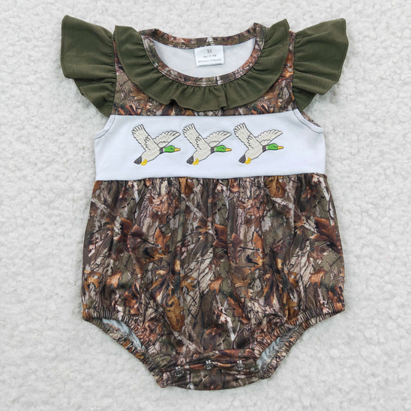 SR0358 RTS baby boy clothes mallard duck embroidery summer romper hunting clothes