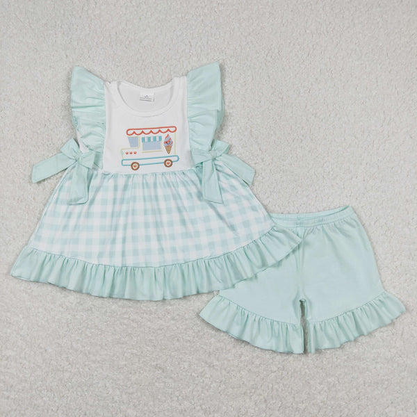 GSSO0554 baby girl clothes ice cream truck print embroidery girl summer outfits