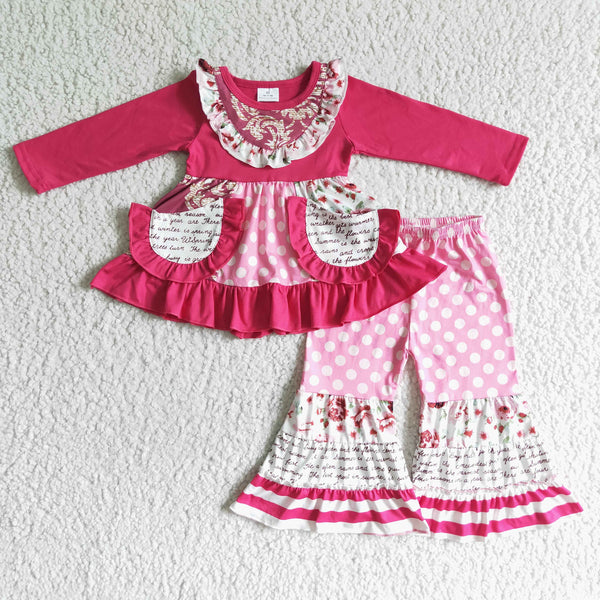 6 B12-1 toddler girl clothes  hot pink valentins day long sleeve set-promotion 2023.12.16