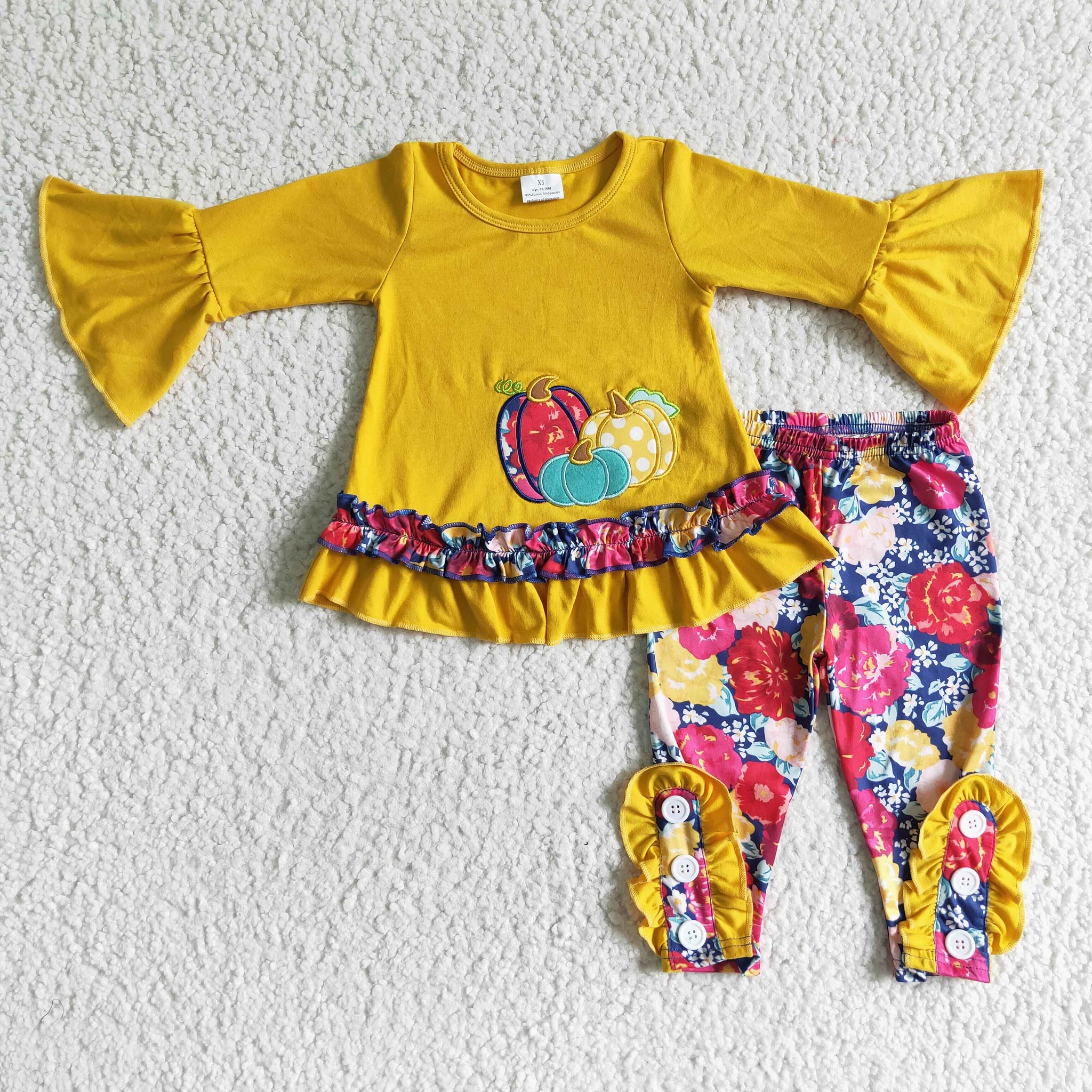 GLP0006 girl yellow halloween pumpkin applique outfits-promotion 2024.9.21 $5.5