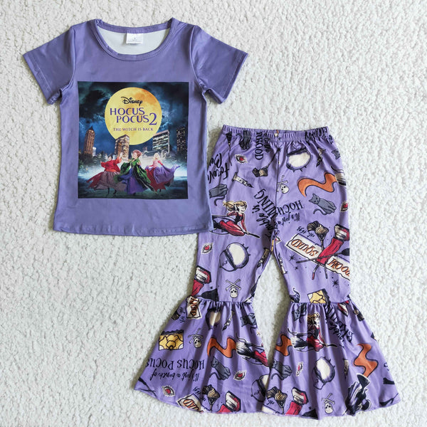 GSPO0132 girl halloween purple cartoon short sleeve set-promotion 2024.8.3 $5.5