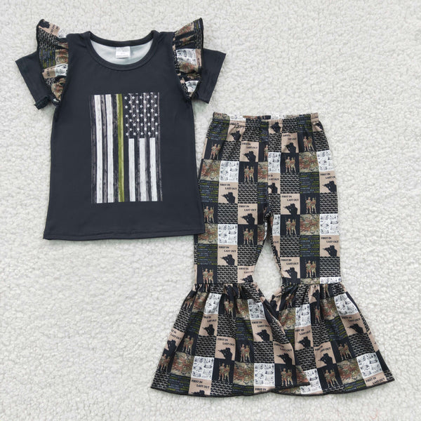 A9-15 toddler girl clothes black flag bell botttom fall spring outfit