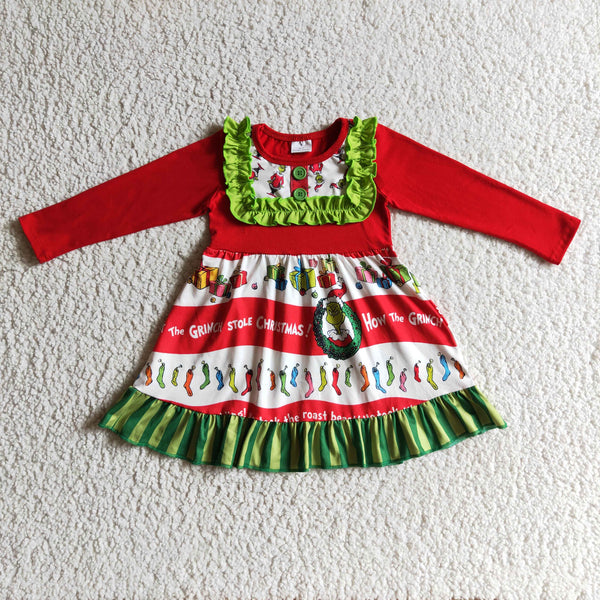 GLD0097 kids clothes girls cartoon long sleeve christmas dress-promotion 2024.10.19 $5.5