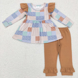 GLP0910 toddler girl clothes plaid ruffles girl winter outfit