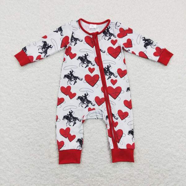 LR0903 baby clothes western clothes heart horse baby valentines day romper clothes