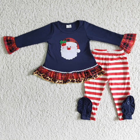 6 C7-2 girl navy santa claus emboridery winter christms set-promotion 2024.10.26 $5.5