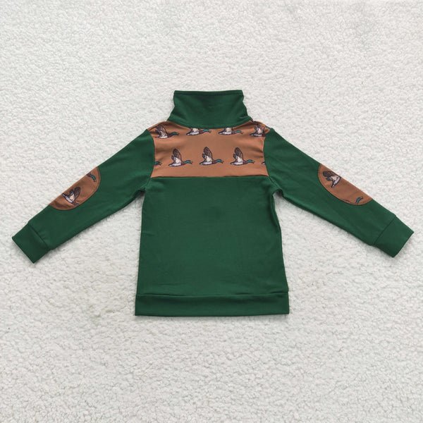 BT0280 RTS baby boy clothes mallard green zipper shirt