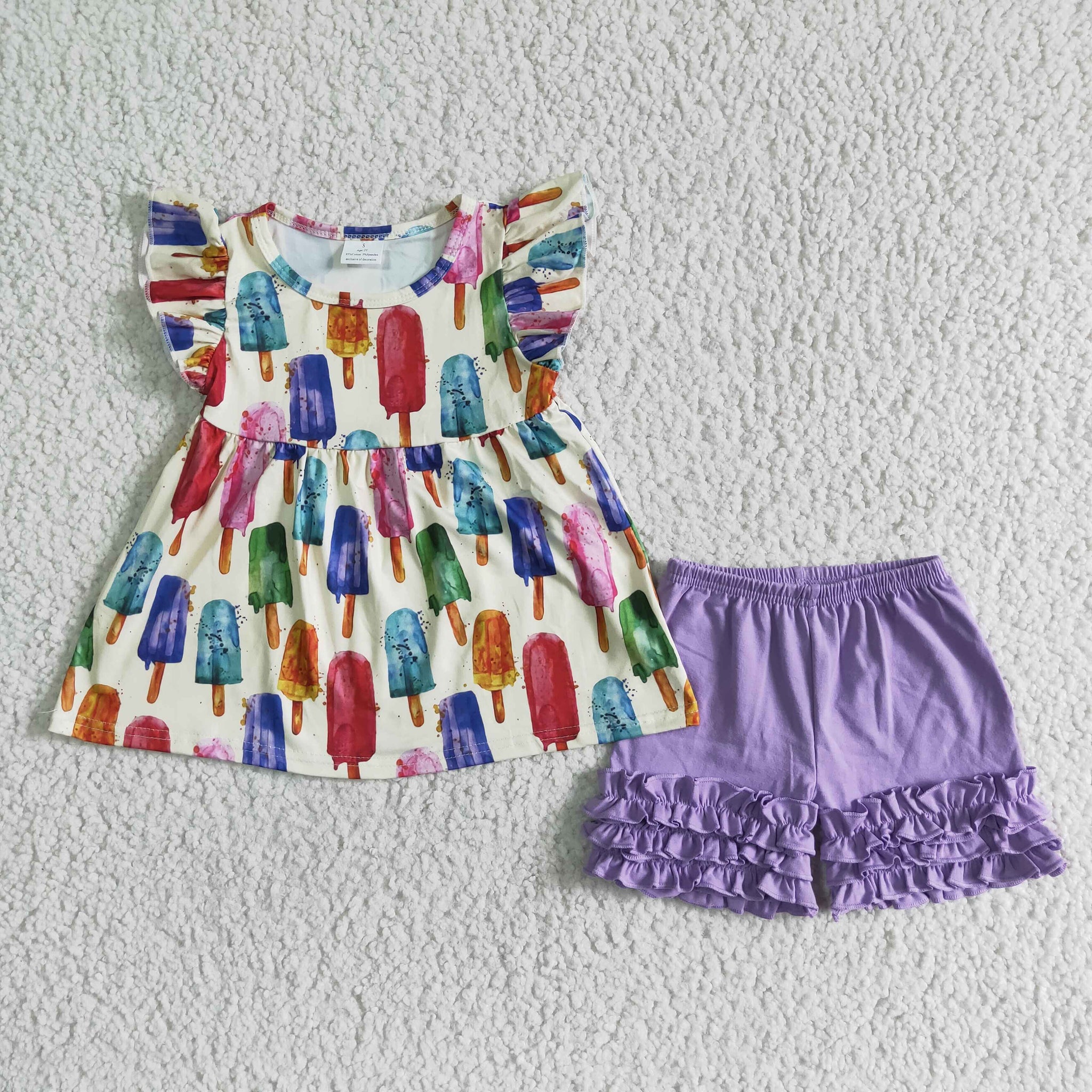 A6-22 girl  summer colorful popsicle flutter sleeve set-promotion 2024.4.22 $5.5