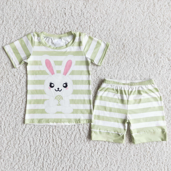 E5-12 kids clothes boys bunny green stripe easter outfits-promotion 2024.1.13 $5.5