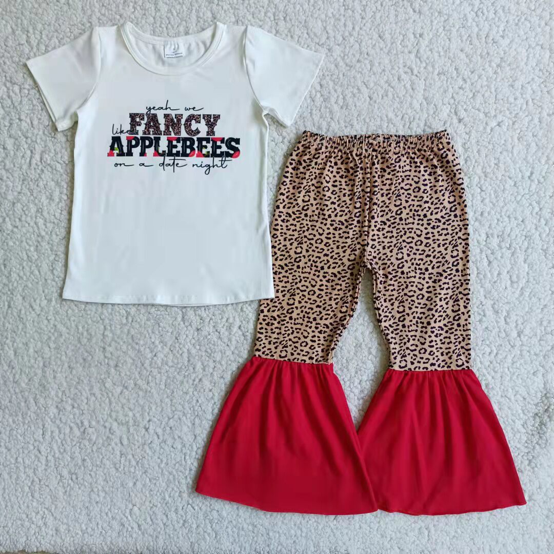 E4-20 girl white fancy leopard short sleeve red fall spring set-promotion 2024.2.3