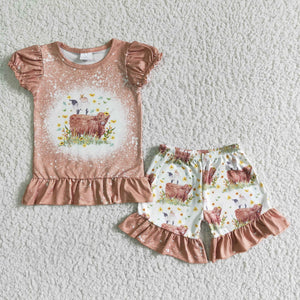 GSSO0083 kids clothing summer brown cow farm set-promotion 2024.5.18 $5.5