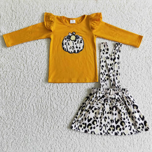 GLD0008 toddler girl clothes pumpkin embroidery outfits