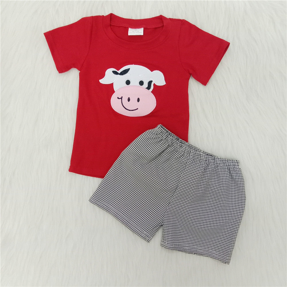 D13-1 boy summer cow farm emboridery woven shorts set-promotion 2024.5.25 $5.5