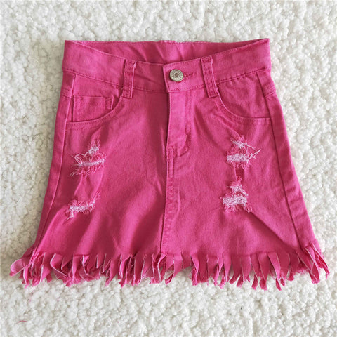 B7-3 girl clothes summer hot pink denim skirt