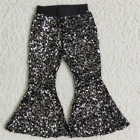 E5-30 baby girl clothes bell bottom black sequin winter pants