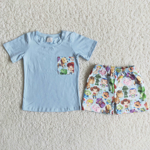 C14-24 toddler boy clothes blue cartoon pocket summer outfit-promotion 2024.5.25 $5.5