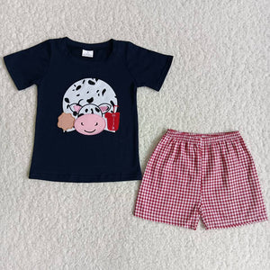 C16-8 boy summer cow farm emboridery woven shorts set-promotion 2024.5.11 $5.5