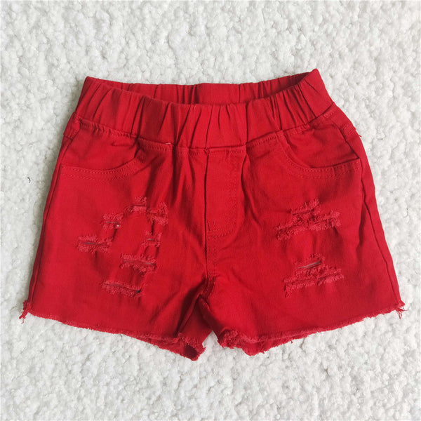 girl clothes summer red denim shorts