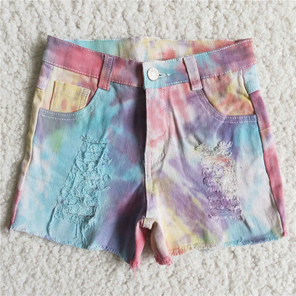 girl clothes summer tye die denim shorts