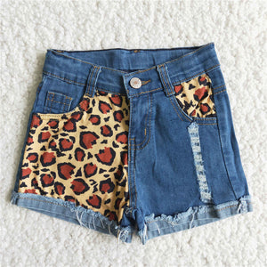 girl clothes summer blue leopard denim shorts