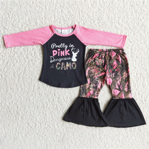 girl pink winter camo long sleeve set