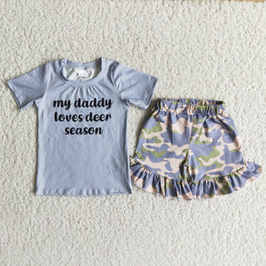 B11-22 girl grey my daddy loves deer season camouflage summer set-promotion 2024.3.16 $5.5