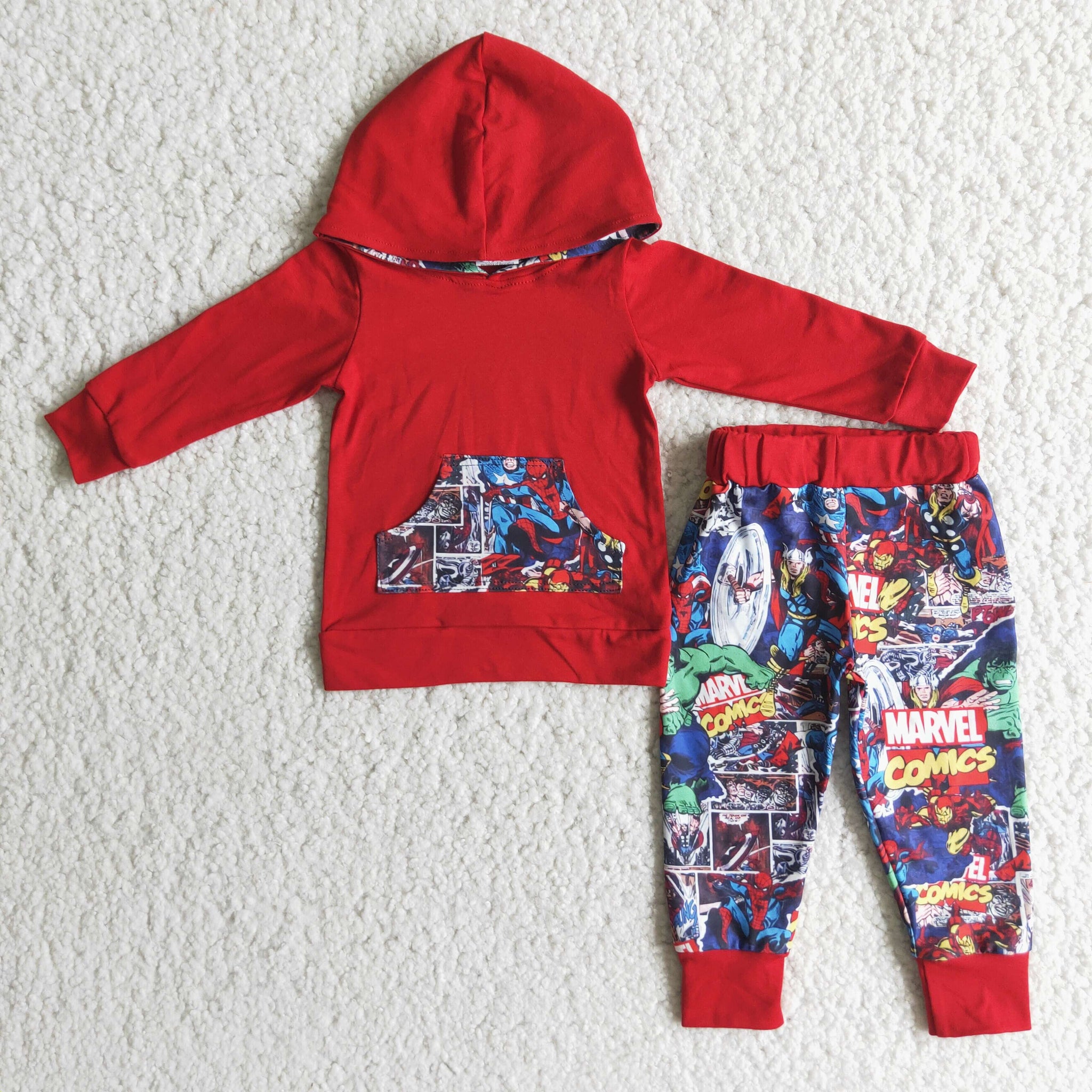 6 B6-25 Boy red hoodies set boys winter long sleeve outfits  cartoon