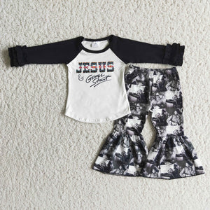 6 A16-13 girl jesus black long sleeve bell pants set-promotion 2023.9.11