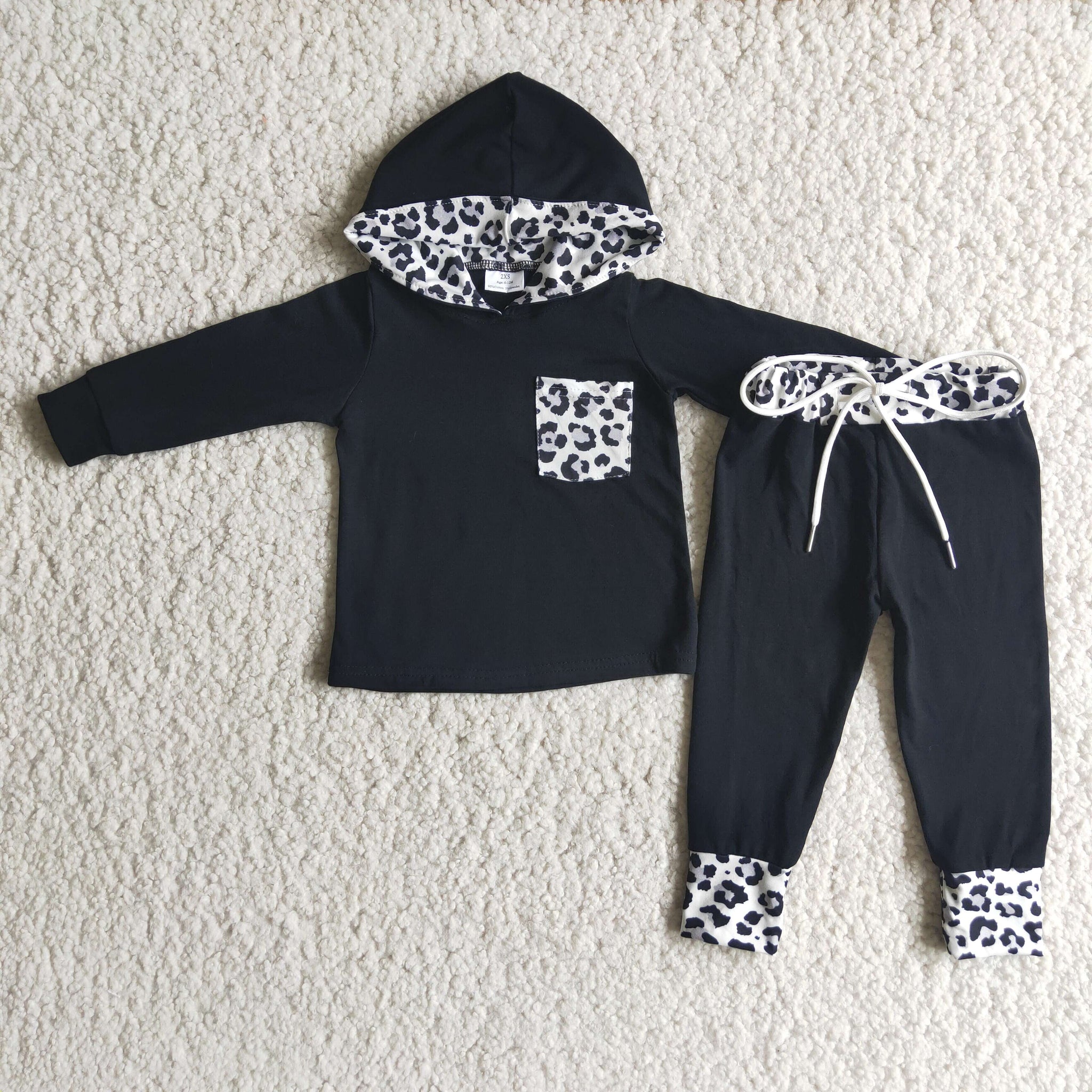 6 B8-22 boy hoodies black leopard winter pocket winter long seelve set-promotion 2023.12.23