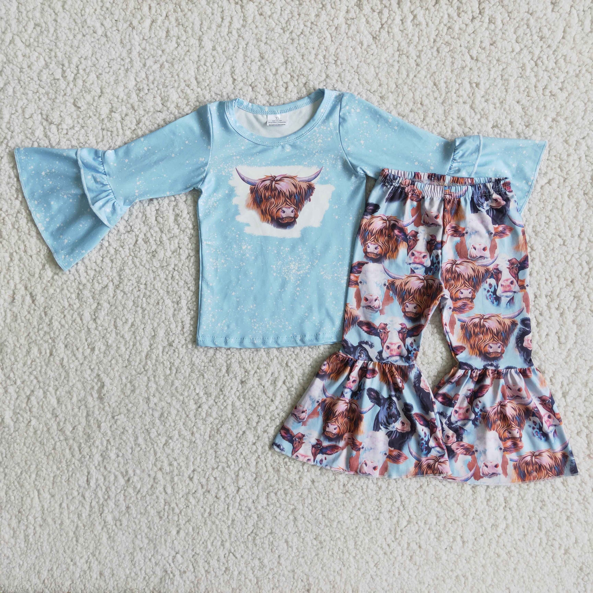 6 A13-13 girl cow farm long sleeve blue set matching outfit-promotion 2024.9.21 $2.99