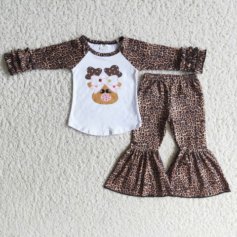 girl leopard deer winter long sleeve set