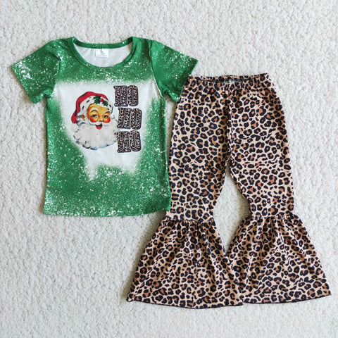 girls green Santa Claus christmas short sleeve set