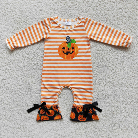 Girl halloween orange stripe pumpkin romper