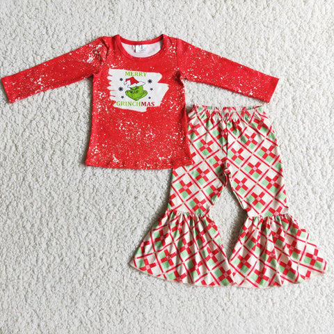 girl merry christmas red winter long sleeve set