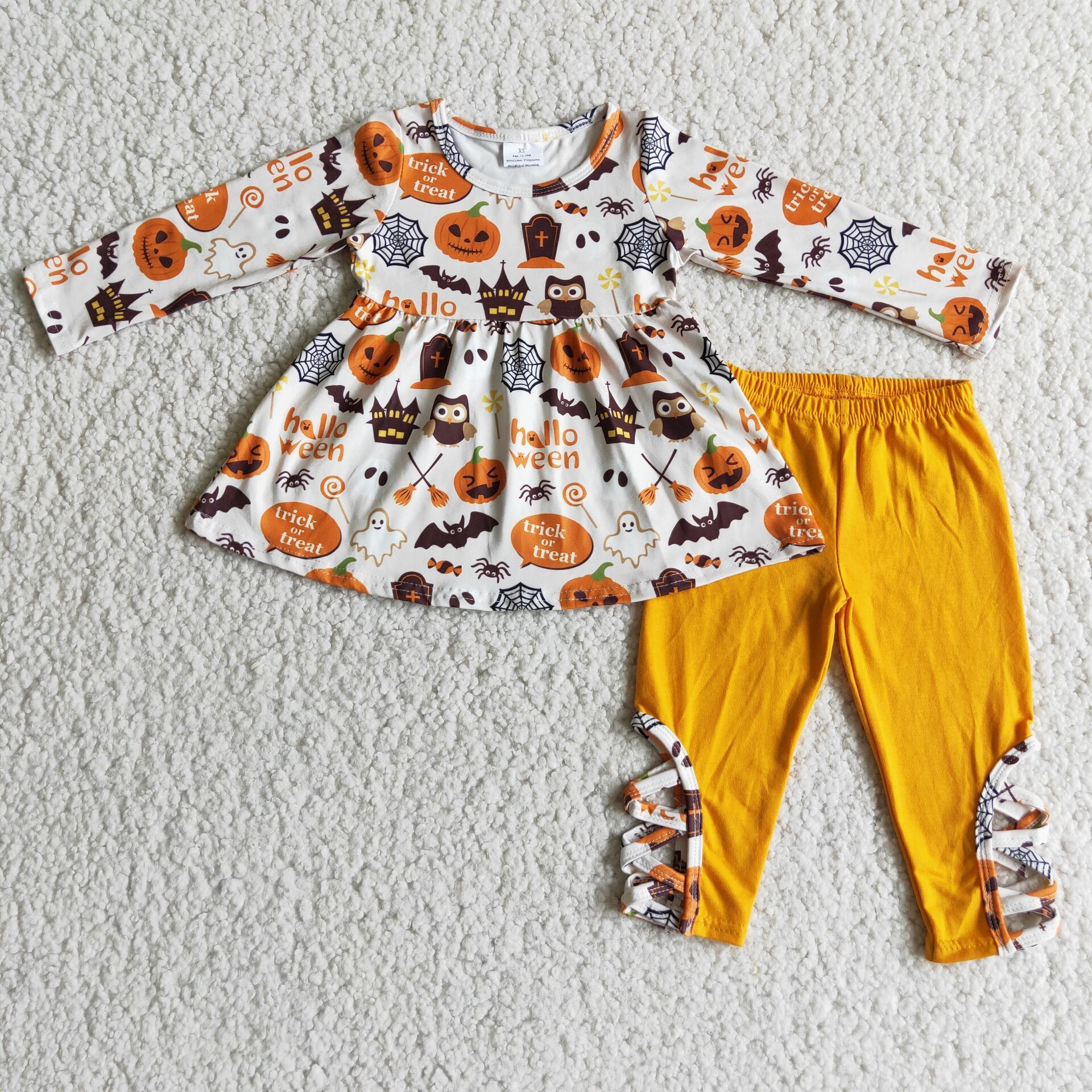 6 C7-38 girl pumpkin  yellow halloween long sleeve set-promotion 2023.9.16