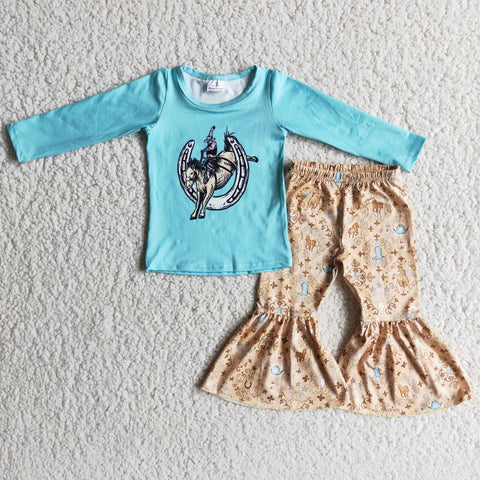 6 A4-3 baby girl clothes western girl winter horse long sleeve set--promotion 2025.1.18 $2.99