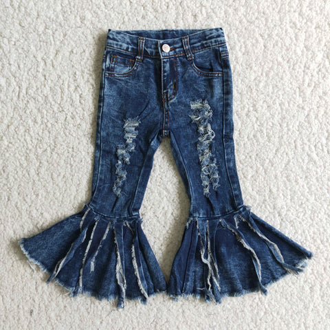 C4-23 toddler girl clothes blue tassel girls pants bell bottom jeans kids