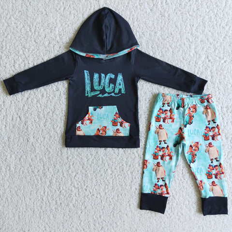 boy clothes cartoon black winter hoodies long sleeve set