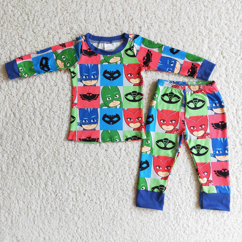 boy winter cartoon mask long sleeve pajamas