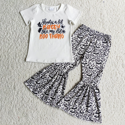 D4-19 girl white leopard short sleeve fall spring set