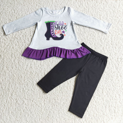 girl purple shoe black pants winter long sleeve set