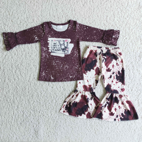 girl cow brown winter long sleeve farm set