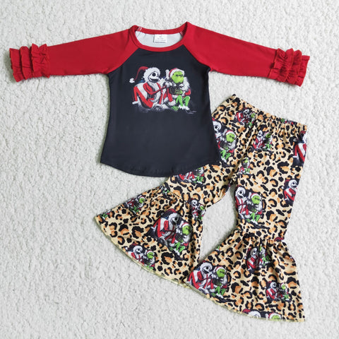 girl green red winter christmas long sleeve set