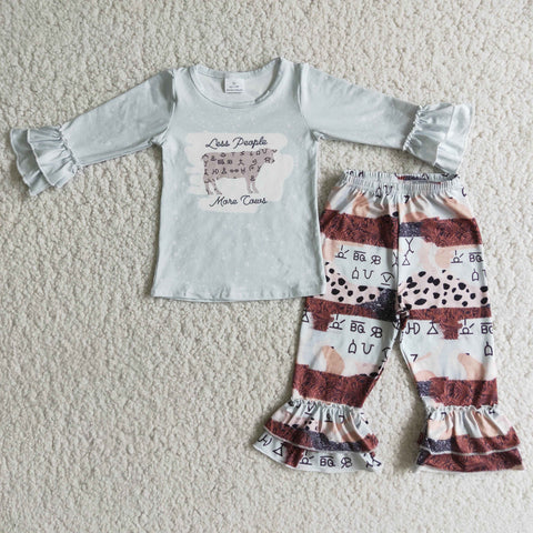 girl winter cow farm grey long sleeve set